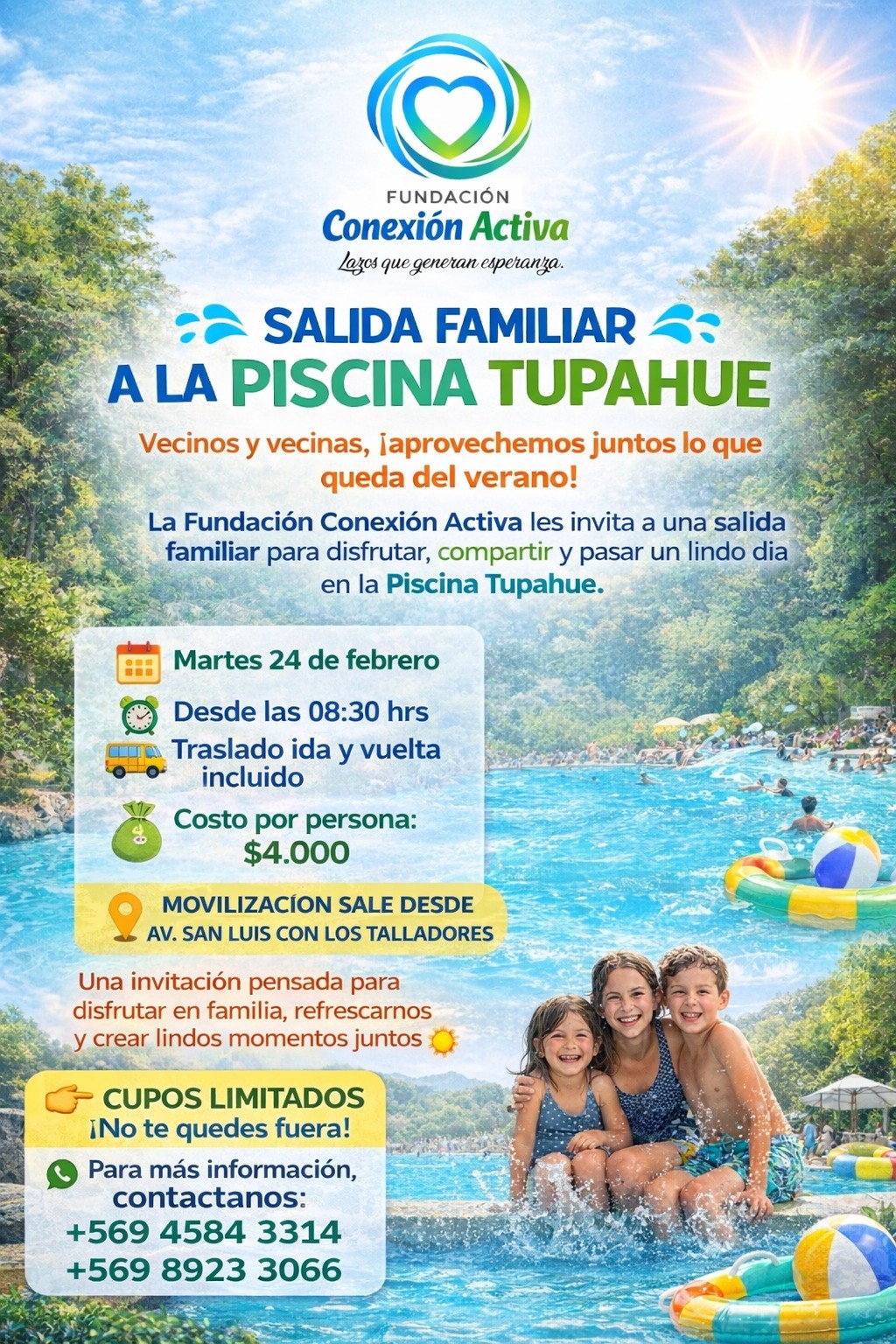 Actividad familiar en piscina Tupahue